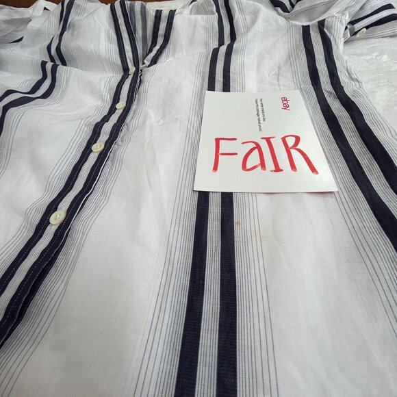 Faconnable Womens White & Navy Striped Long Sleeve Button-Up Tunic Shirt Medium - Picture 5 of 9
